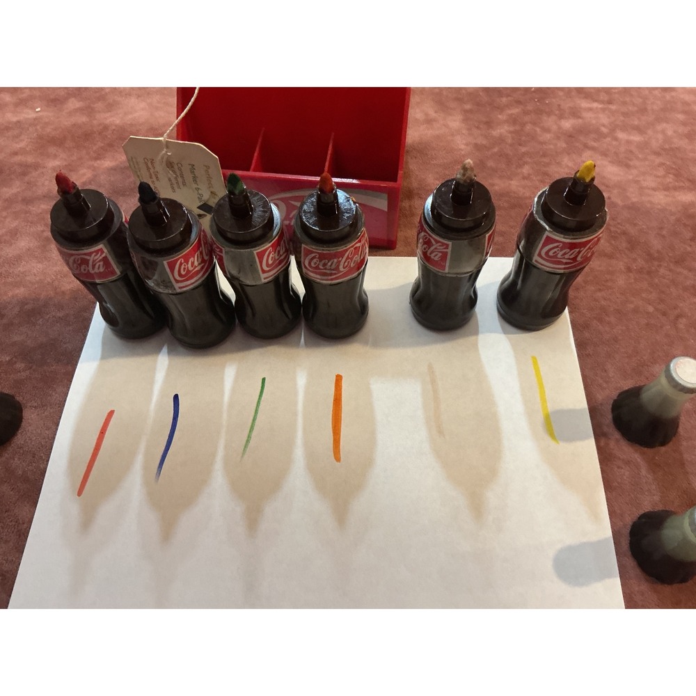 Vintage 1995 Coca-Cola Marker 6-Pak Mini Bottle Set with Red Carrier Xonex